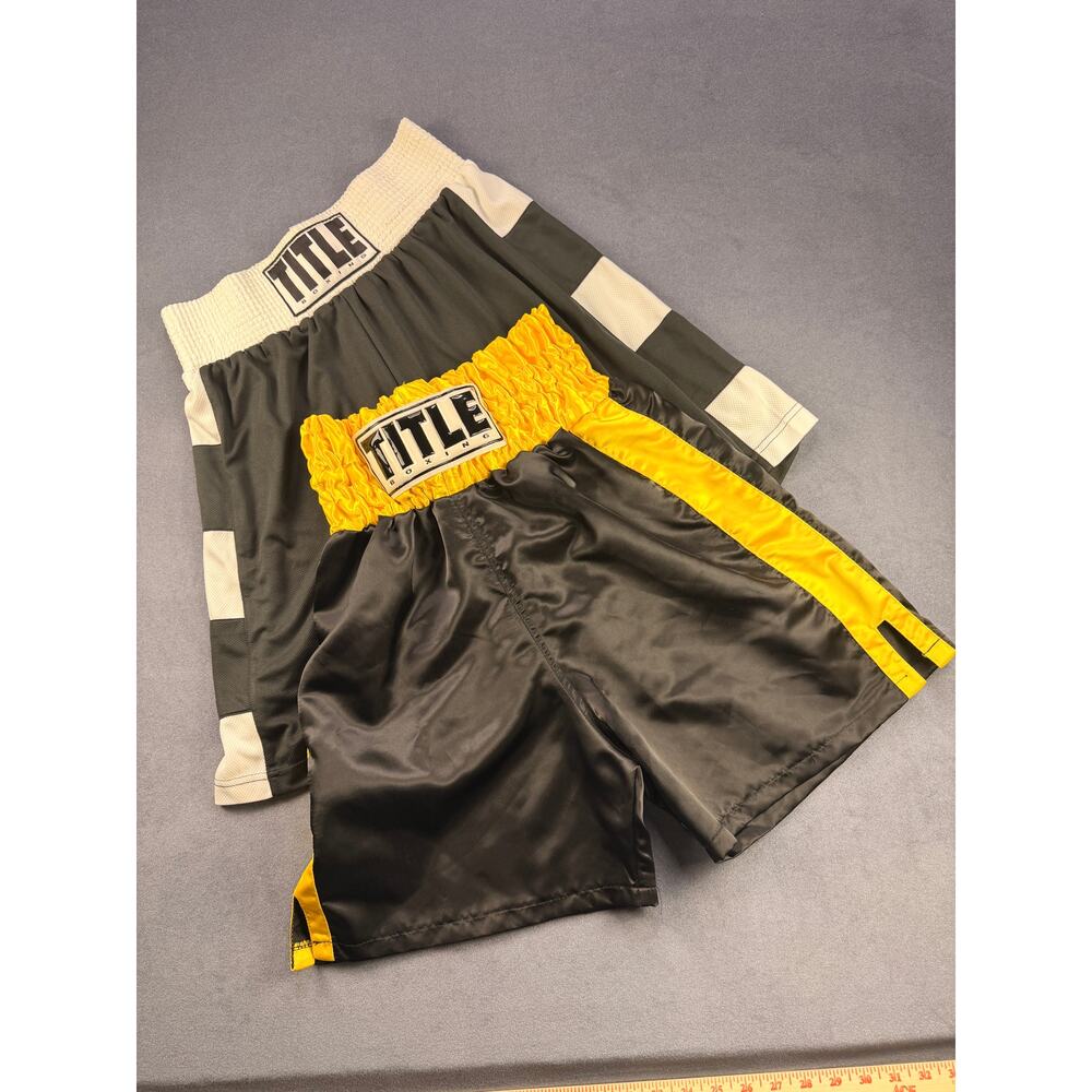 Title Boxing Shirts - Set of 2, Blk/Yellow Satin Blk/Wht Polyester, Men's Small